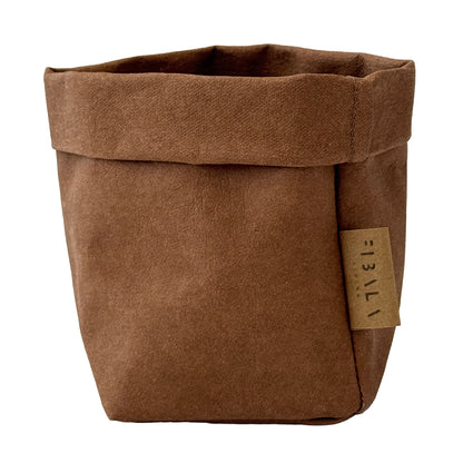 Petite cinnamon brown washable paper bag, white BG—eco mini tote