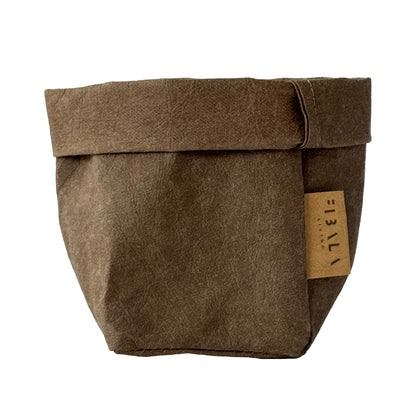 Petite cocoa brown washable paper bag, white BG—eco mini tote