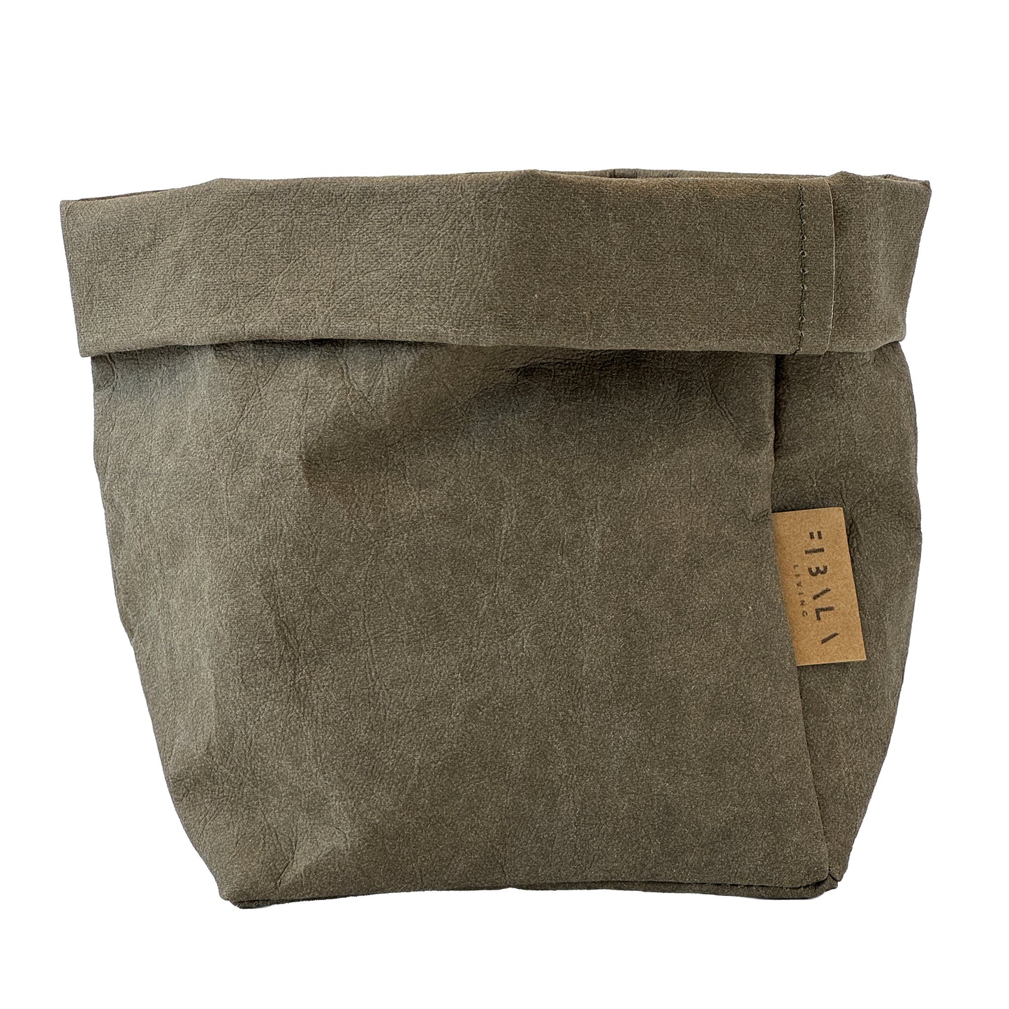 Small Olive Green Washable Paper Bag on White Background