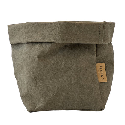 Small Olive Green Washable Paper Bag on White Background
