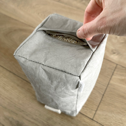 Portico door stop close up view for zipper detail with filling